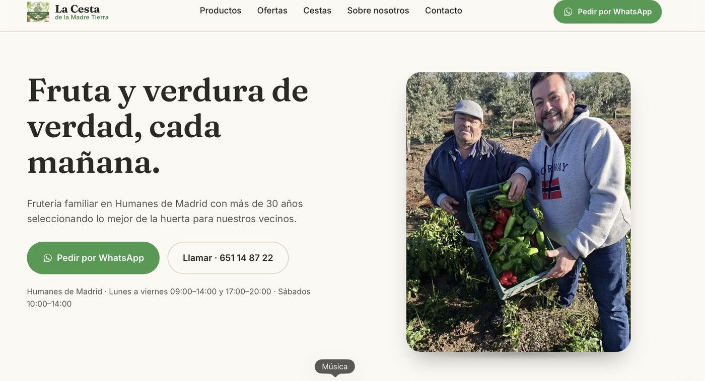 Homepage screenshot of La Cesta de la Madre Tierra